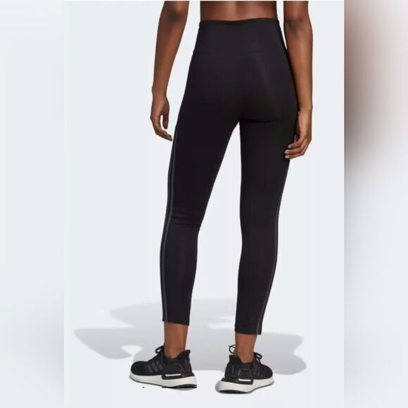 ADIDAS Women's High Rise 3-stripe 7/8 Cotton Tights HM2603 Black Leggings Size L - Picture 3 of 10